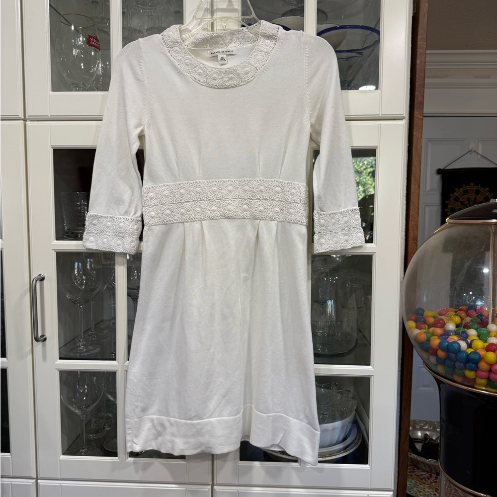 Banana Republic Women's White Cotton Embroidered-Trimmed Dress